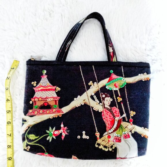 💮2/$50💮 Vintage Canvas Japanese-Inspired Sequin Handbag / Purse - Picture 1 of 3